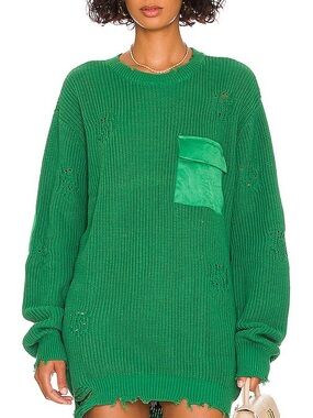 NWT SER.O.YA Devin Sweater Distressed Crewneck Sweater with Suede Pocket Size S